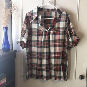 Vintage plaid shirt sleeves collared shirt